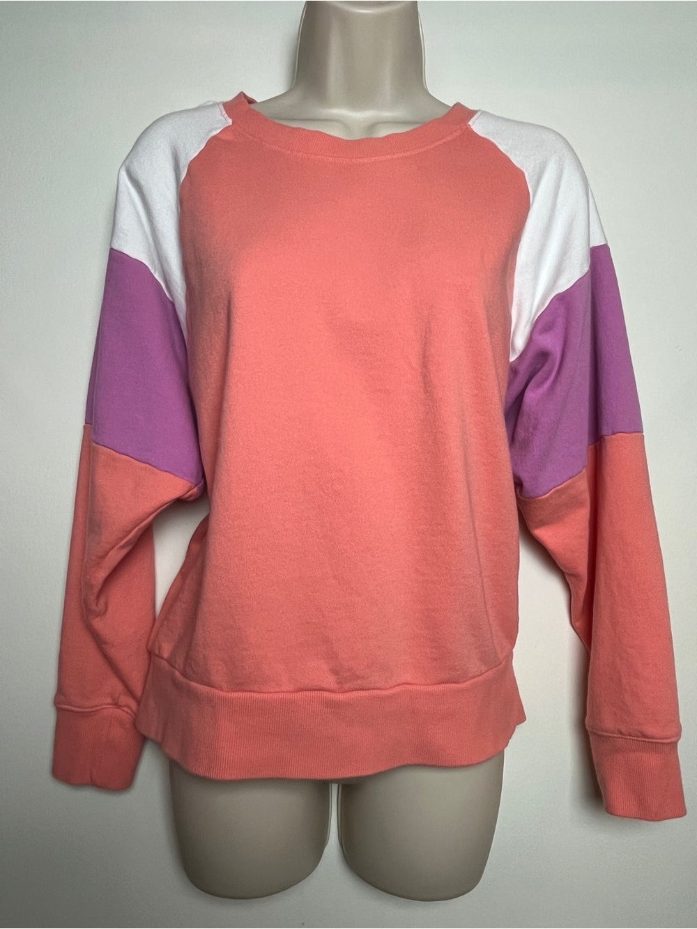 Evereve Colorblock Cotton Sweatshirt Crewneck Summer Colorful Preppy Small